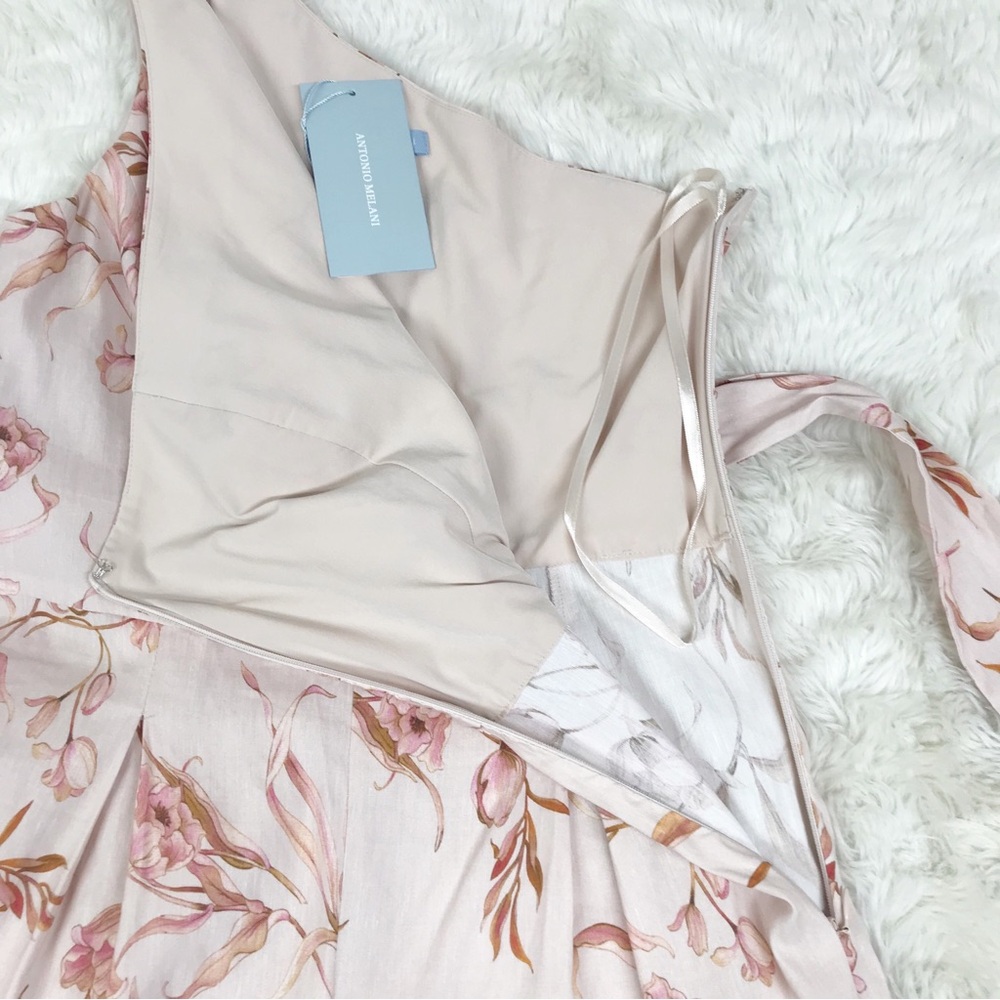 ANTONIO MELANI Pink Floral One Shoulder Jumpsuit Linen Blend Belted Size 10 New‎ - Picture 7 of 13